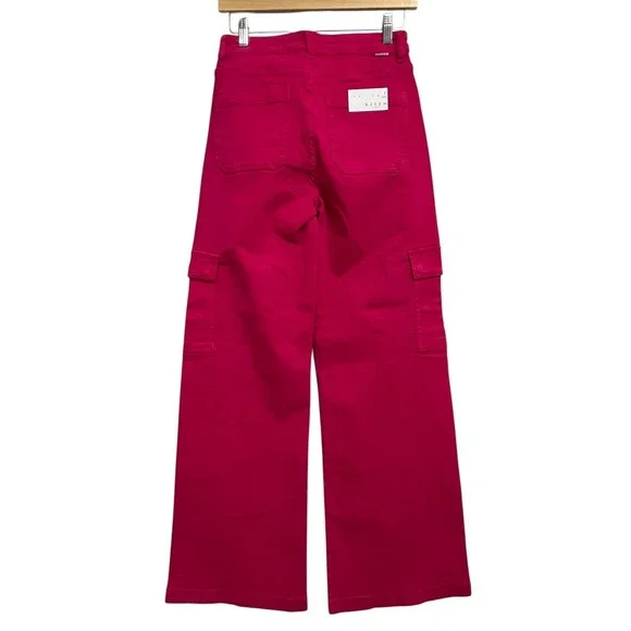 Risen Cargo Jeans Womens 7/28 Fuchsia Pink Wide Leg Utility Y2K Streetwear Bold - Picture 13 of 13